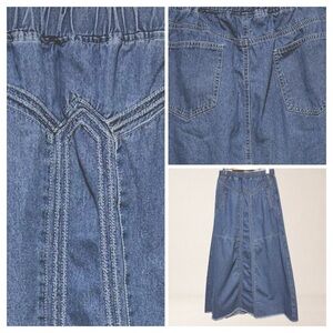 DENIM Elastic Waist Maxi Skirt Boho Prairie Western Cottagecore Indie Hippie